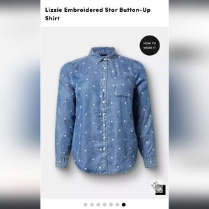 Torrid Blue Embroidered Star Button-Up Shirt